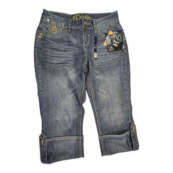 Dereon Beyonce Jean Shorts Women ½ Blue Embroidered Denim Medium Wash Mid Rise - Picture 3 of 12